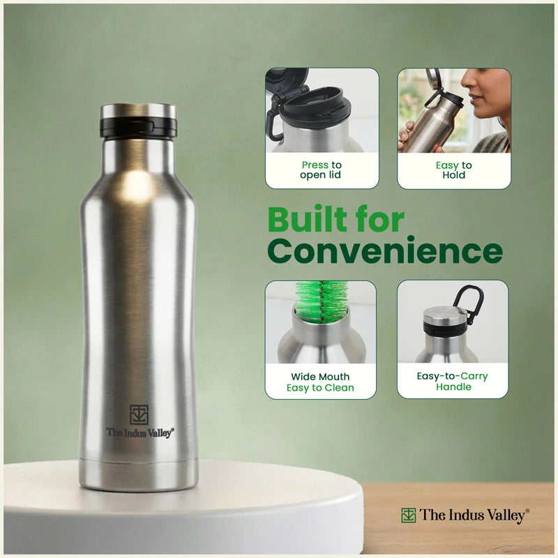 Stainless Steel Bottles with Flip Lid 500 ml Set of 2 – Double Wall, Vacuum insulated, Hot & Cold
