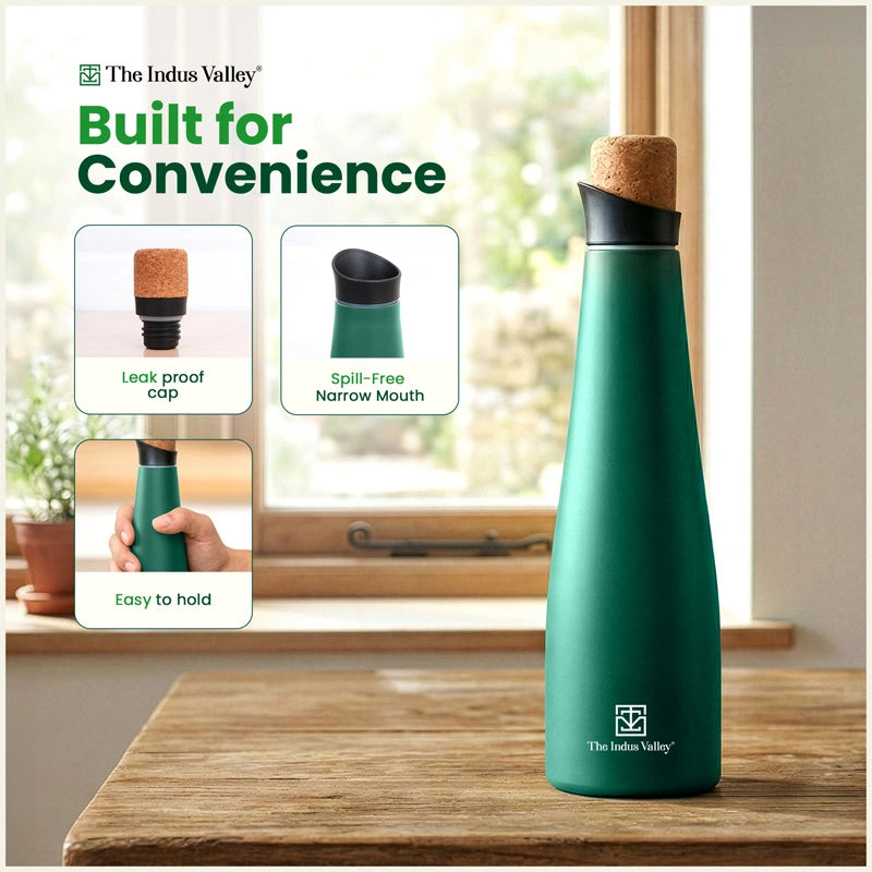 Stainless steel water bottles with cork lid 500 ml Set of 2 – Double Wall, Vacuum insulated, Hot & Cold