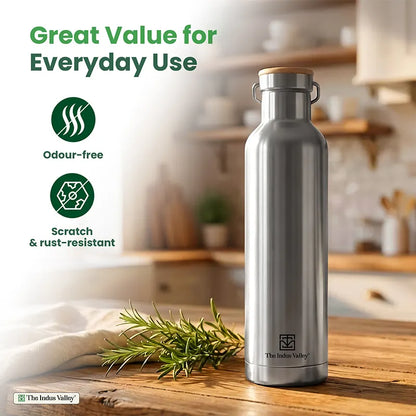 Premium Stainless Steel Bottles with SS Lid 1 Litre Set of 2 – Leak Proof, Double Wall, Vacuum Insulated Hot & Cold