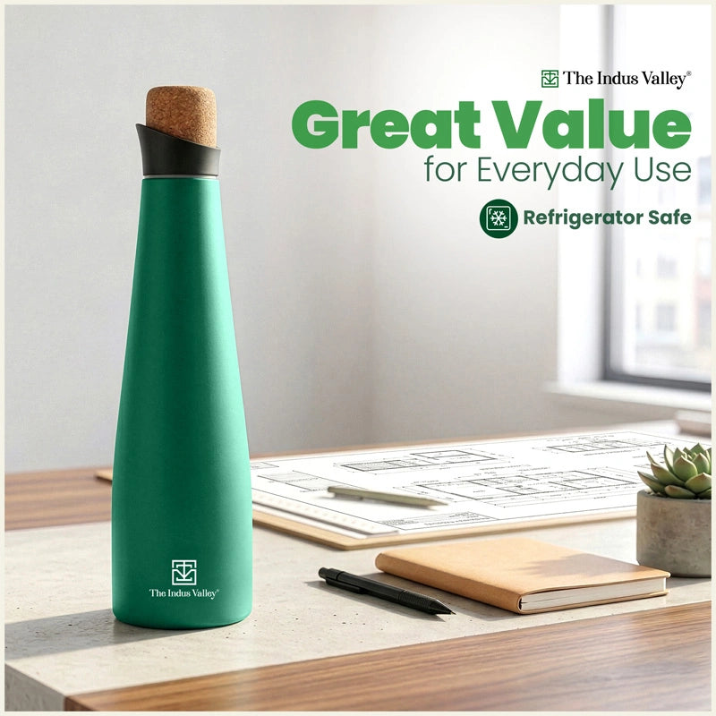 Stainless steel water bottles with cork lid 500 ml Set of 2 – Double Wall, Vacuum insulated, Hot & Cold
