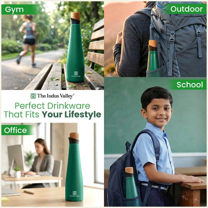 Stainless steel water bottles with cork lid 500 ml Set of 2 – Double Wall, Vacuum insulated, Hot & Cold