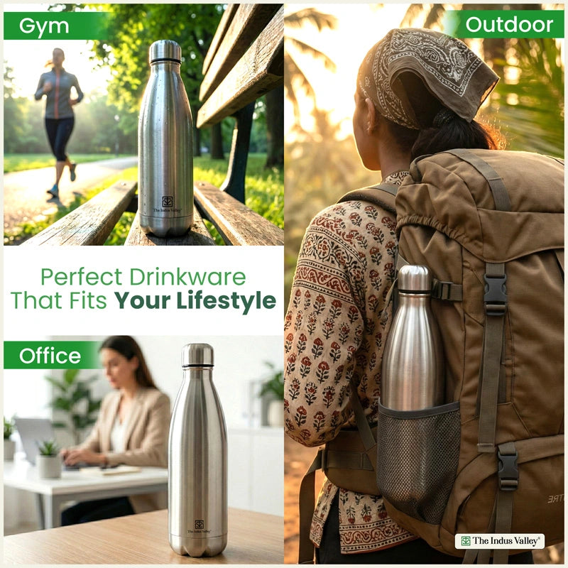 Stainless steel Cola bottles 1 Litre Set of 2 – Vacuum Insulated, Double Wall, Hot & Cold