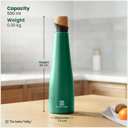 Stainless steel water bottles with cork lid 500 ml Set of 2 – Double Wall, Vacuum insulated, Hot & Cold