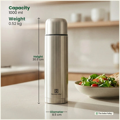 Stainless steel Bullet flasks with flip Lid 1 Litre Set of 2 – Double Wall, Vacuum insulated, Hot & Cold