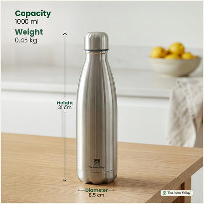 Stainless steel Cola bottles 1 Litre Set of 2 – Vacuum Insulated, Double Wall, Hot & Cold