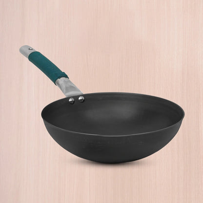 Iron Wok with Steel Cool Touch Handle 2/3.5 L & Silicone Grip, Toxin-free Sheet Iron, Pre-seasoned