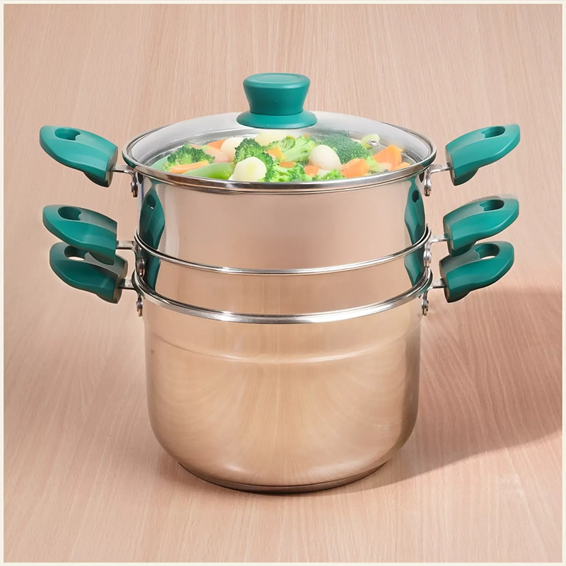 Tri-steel Multi Cooker Pot 21 cm Premium Stainless Steel Momo Maker/ Idiyappam/ Biryani/ Veg Steaming Set 3 Pots, Induction & Gas