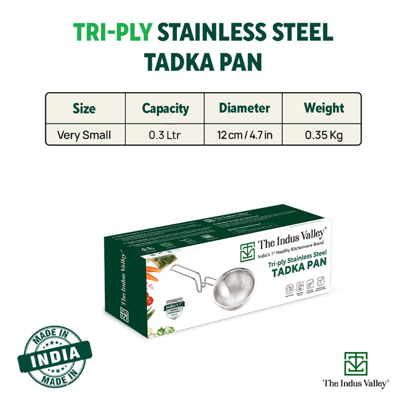 TurboCuk Triply Stainless Steel Tadka Pan 300ml for Spice Seasoning/Heating, Premium Quality, 3 Layer Thick Body, 100% Toxin-free, Non-stick, Induction & Gas