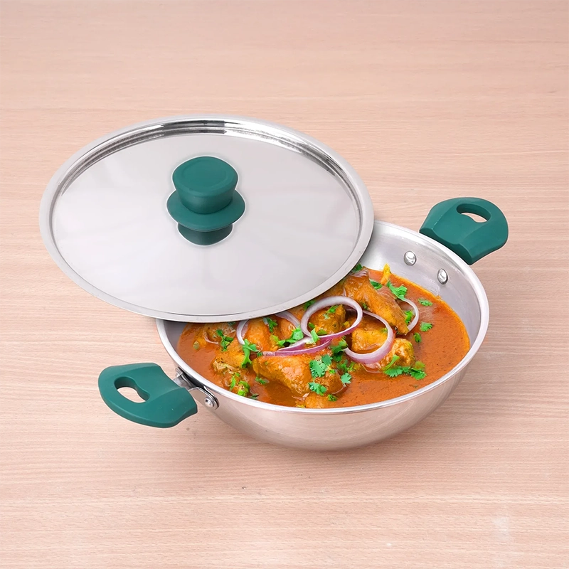 TurboCuk Tri-ply Stainless Steel Wok Kadai 1.3/3L, Premium Quality, 3 Layer Thick Body, 100% Toxin-free, Non-stick, 18/20/22/24/26 cm