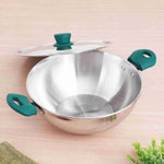 Tri-Steel Stainless Steel Kadai+ Lid, Premium Quality, Tri-ply (3 Layer) Bottom, Cool-touch Handles, 100% Toxin-free, Non-stick, Induction & Gas, 1.6/2.1/3.4/4.5 L, 20/22/26/28 cm