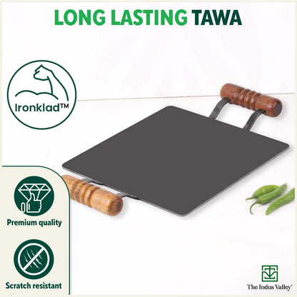 iron square tawa with wooden handle india