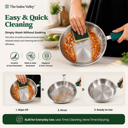 Premium Tri-ply Cookware Set: Kadai with Glass Lid(20cm)+Saucepan(14cm)+ Frypan(18cm), Tri-ply (3 Layer) Bottom, Induction & Gas