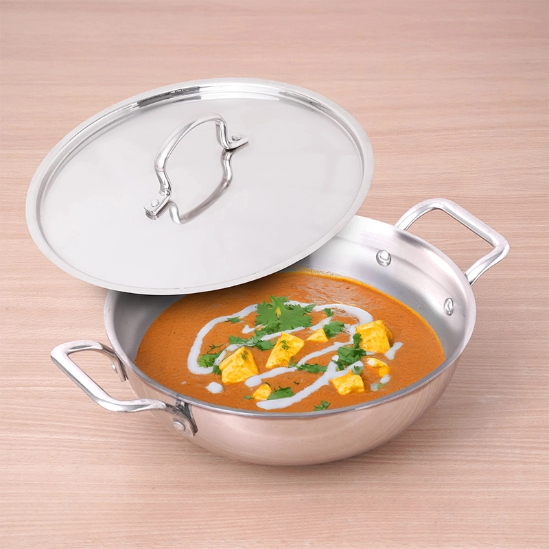 TurboCuk Tri-ply Stainless Steel Kadai+ Steel Lid 3L/3.5L/3.9L/4.5L, Premium Quality, 3 Layer Thick Body, 100% Toxin-free, Non-stick, Induction & Gas