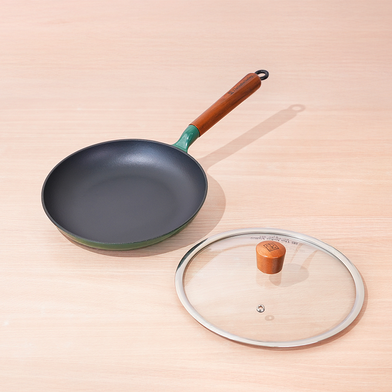 Enamel Coated Cast Iron Fry Pan with Glass Lid - 24cm | Induction & Gas Compatible