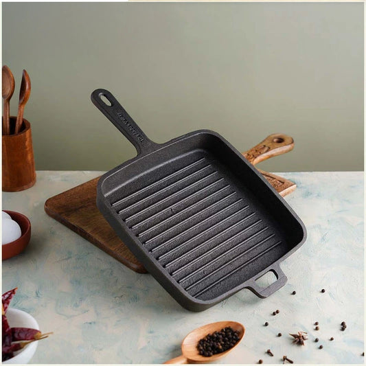 CASTrong Cast Iron Grill Pan, Pre-seasoned, 100% Pure, Toxin-free, Induction, 25.5cm, 3.4kg