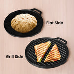 CASTrong Cast Iron 2-in-1 Griddle (Grill Pan + Tawa)26 cm, Pre-seasoned, 100% Pure, Toxin-free, Induction, Round 2.1 Kg