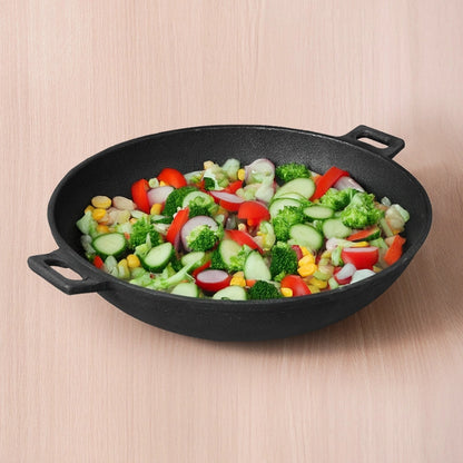 CASTrong Cast Iron Wok Kadai 31cm 3.2L, Pre-seasoned, 100% Pure, Toxin-free