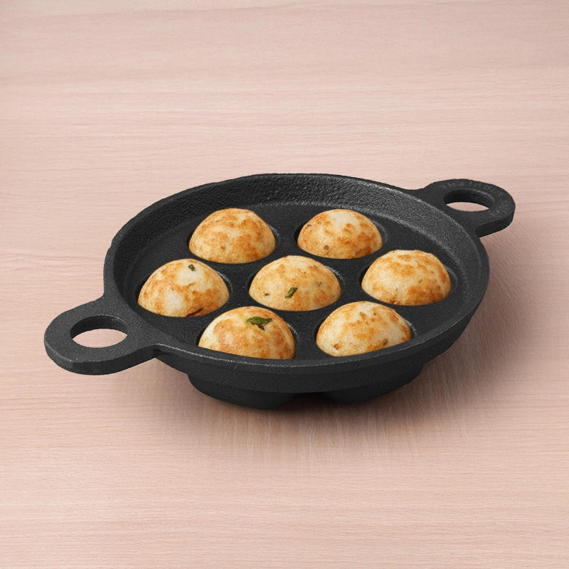 CASTrong Cast Iron Paniyaram/Appe Pan, Pre-seasoned, Natural Nonstick, 100% Pure, Toxin-free, 7 Pit, 18.9cm, 2.3kg