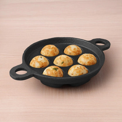 CASTrong Cast Iron Paniyaram/Appe Pan, Pre-seasoned, Natural Nonstick, 100% Pure, Toxin-free, 7 Pit, 18.9cm, 2.3kg