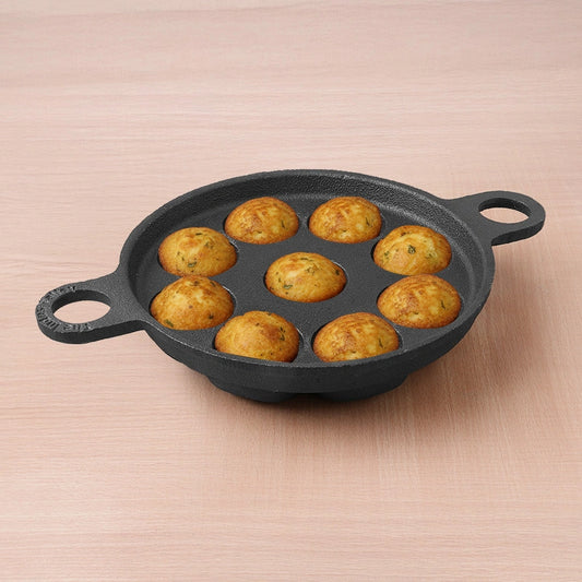CASTrong Cast Iron Paniyaram/Appe Pan,Pre-seasoned, Natural Nonstick, 100% Pure, Toxin-free, 9 Pit
