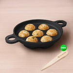 Super Smooth 7 Pit/Cup Cast Iron Paniyaram/Appe Pan+ Free Spatula, Pre-seasoned, Natural Nonstick, 100% Pure, Toxin-free, 18.9cm, 2.26 kg