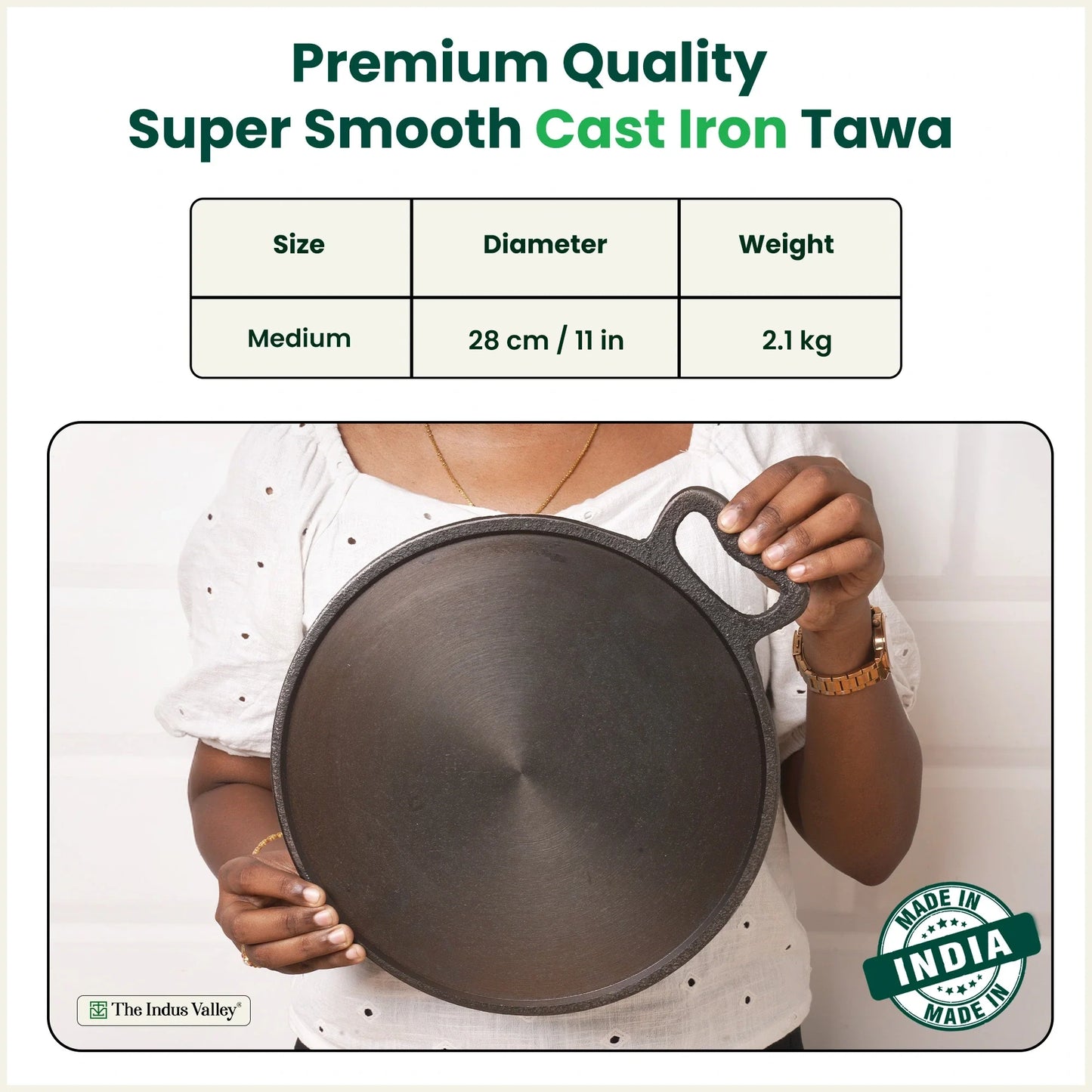 Super Smooth Cast Iron Tawa 28cm, Pre-seasoned, 100% Pure, Toxin-free, Induction 2.1 kg