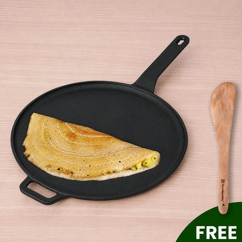 CASTrong Cast Iron Tawa With Long Handle 28.5cm + Flip, Pre-seasoned, Naturally Nonstick, 100% Pure, Toxin-free, Induction