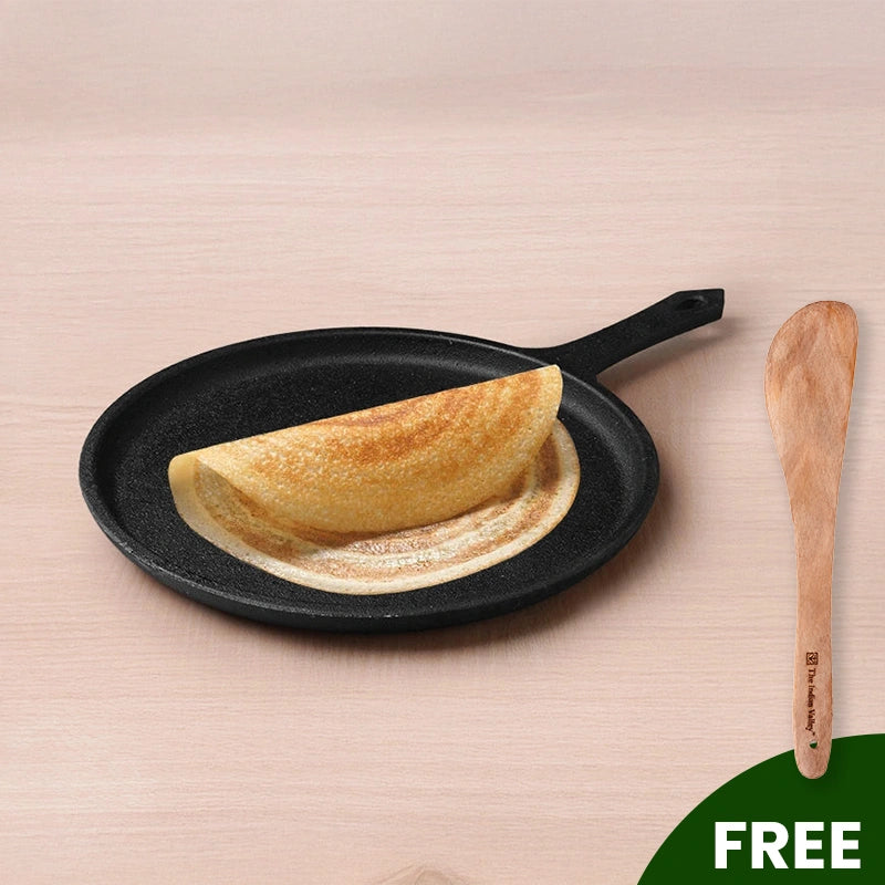 CASTrong Cast Iron Tawa with Handle 25cm + Flip, Pre-seasoned, 100% Pure, Toxin-free, Induction