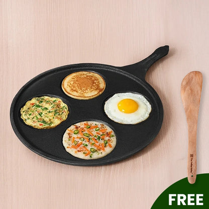 CASTrong Cast Iron Uttapam/ Set Dosa Tawa 27.5cm + Flip, 4 Pit,Pre-seasoned, 100% Pure, Toxin-free, Induction