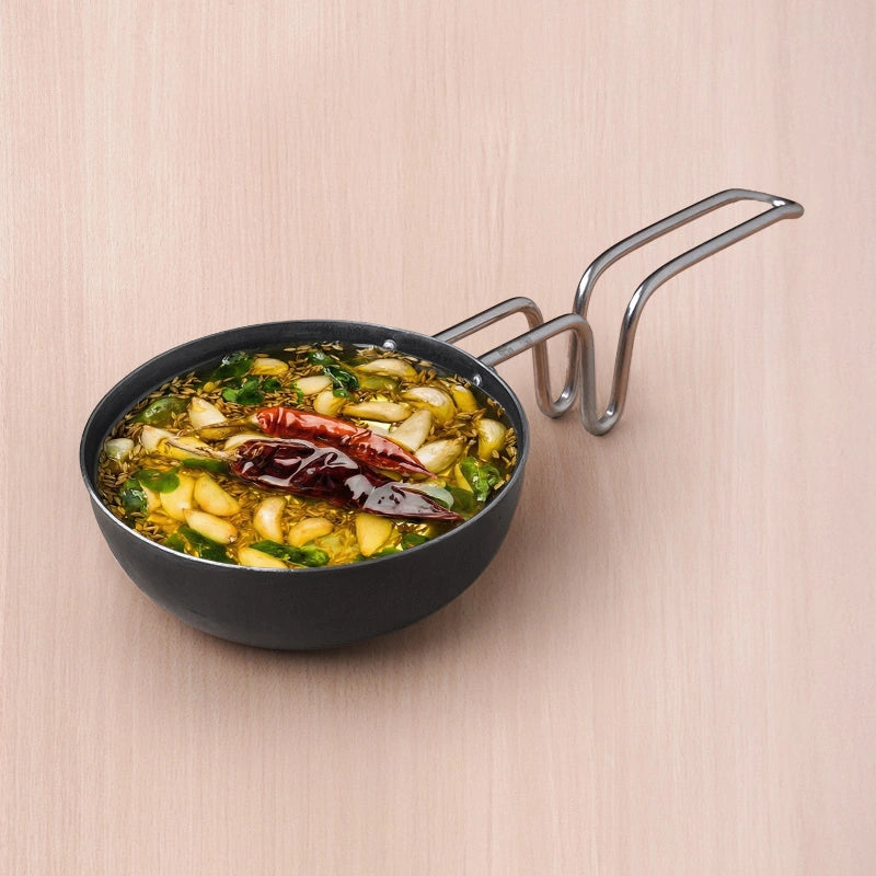 100% Pure Sheet Iron Tadka Pan with Stainless Steel Handle, Pre-seasoned, Toxin-free, Induction