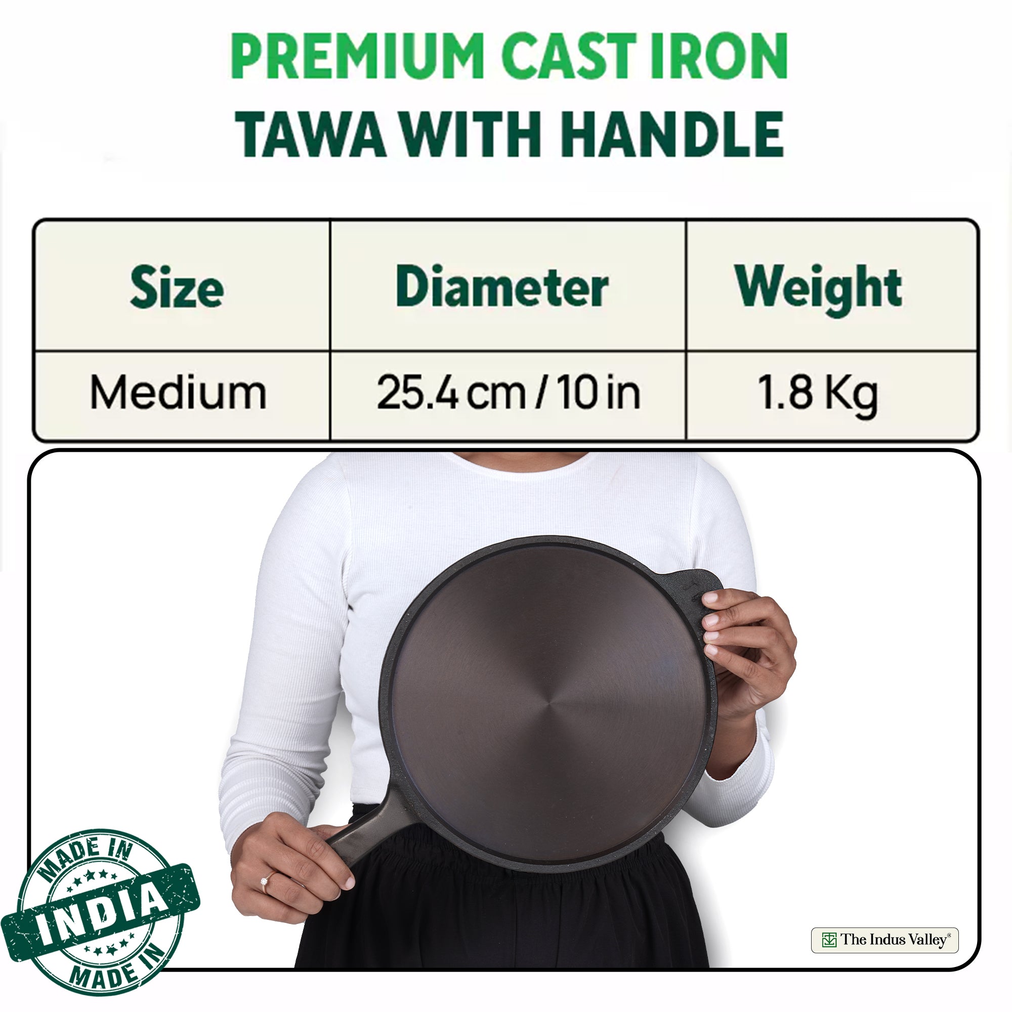 Super Smooth Cast Iron Tawa 25.4cm, Long Handle,Pre-seasoned, Naturally Nonstick, 100% Pure, Toxin-free, Induction, Free  110 Spatula