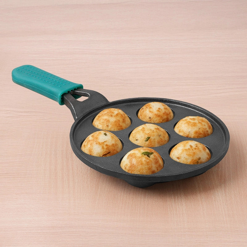 7 Pit CASTrong Cast Iron Paniyaram/Appe Pan 21cm Pre-seasoned, Nonstick, 100% Pure, Toxin-free