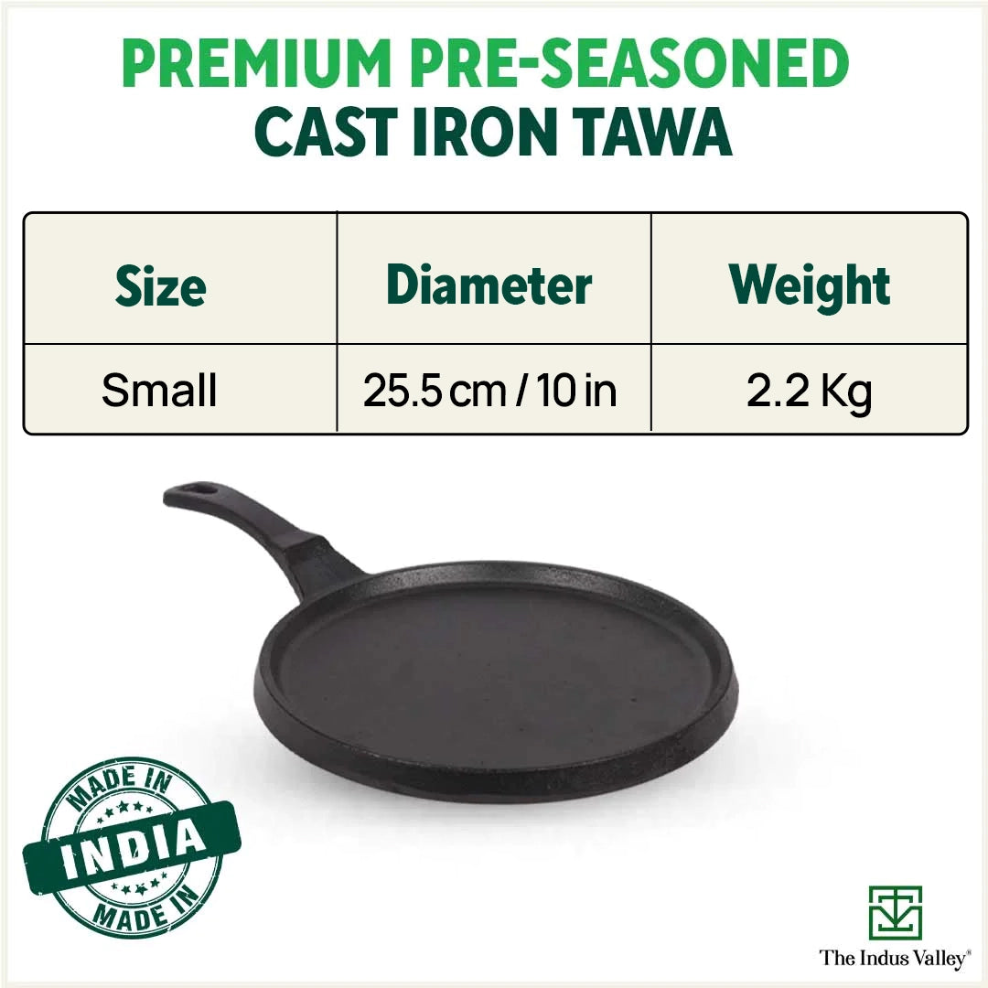 CASTrong Cast Iron Tawa,Pre-seasoned, Nonstick, 100% Pure, Toxin-free, Induction, 25.5cm, 2.2kg