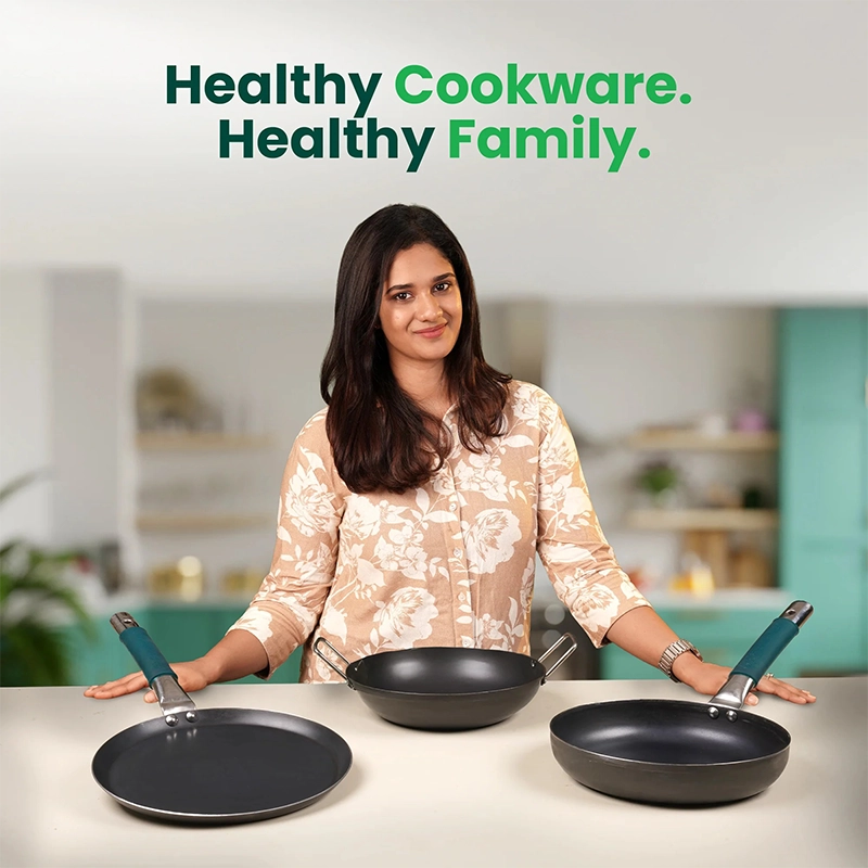 100% Pure Sheet Iron Kadai/ Jalebi/ Paella Pan 1.4L, Silicone Cool Handles, Seasoned, Toxin-free, Induction