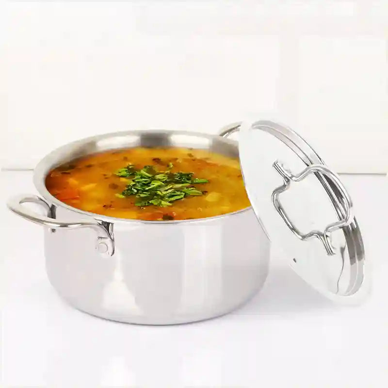 TurboCuk Tri-ply Stainless Steel Casserole/ Cooking Pot/ Sauce Pot+ Steel Lid, Premium Quality, 3 Layer Thick Body, 100% Toxin-free, Non-stick, Induction & Gas, 2.1L
