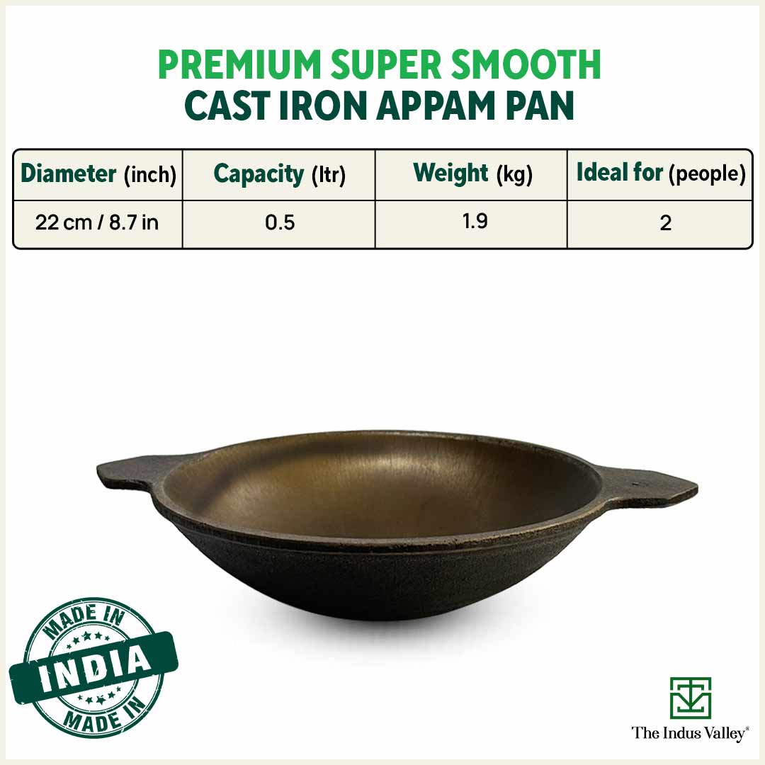 CASTrong Super Smooth Cast Iron Appam Pan/Appachetty, Pre-seasoned, Nonstick, 100% Pure, Toxin-free, 22cm, 1.9kg
