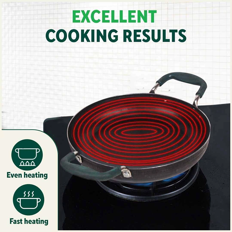 100% Pure Sheet Iron Kadai/ Jalebi/ Paella Pan 1.4L, Silicone Cool Handles, Seasoned, Toxin-free, Induction