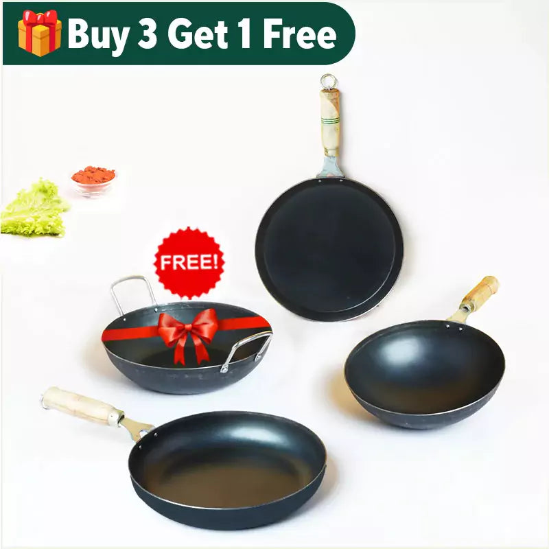 100 Pure Iron Cookware Set Free ₹799 Kadai + Tawa + Fry Pan + Wok