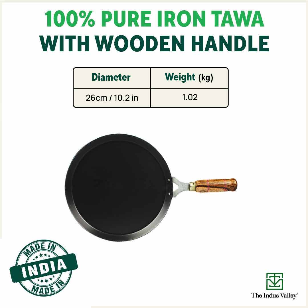 Proudly India Iron Round dosa tawa with Double Side Wooden Handle, Chapati  Tawa