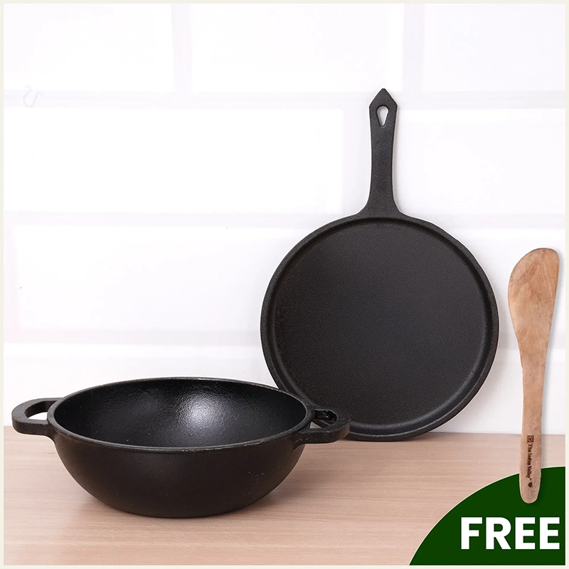 CASTrong Cast Iron Cookware Set: Tawa(25cm) + Kadai(25cm), Kitchen Set for Home, Pre-seasoned, 100% Pure, Toxin-free, Induction