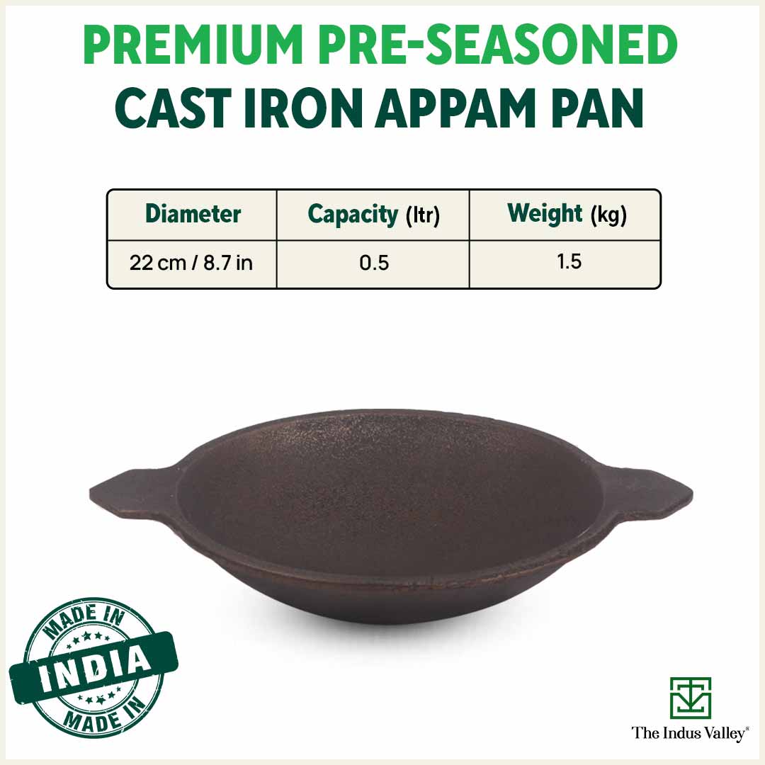 8 Inch Premium Cast Iron Appam Pan Patra Chatti Kallu Pre-Seasoned  Induction