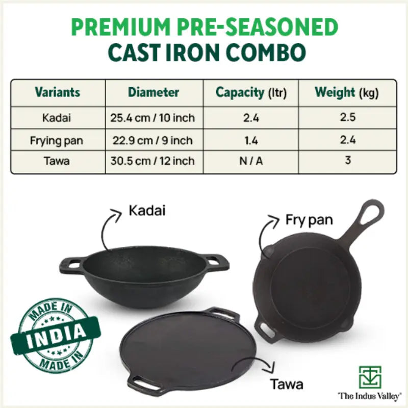 buy cast iron cookware set combo