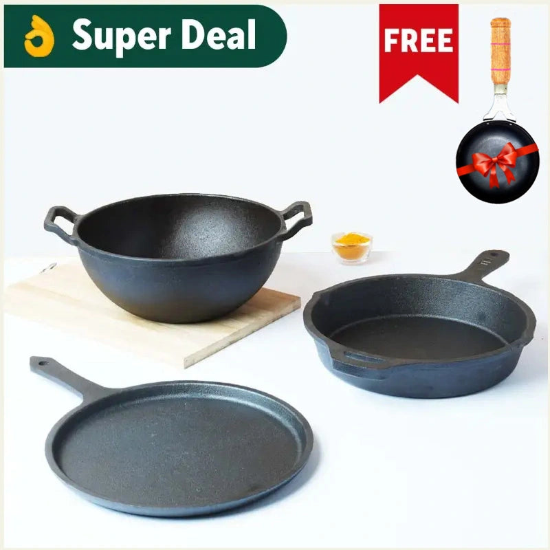Buy Best Premium Cast Iron Cookware Set Fryingpan+Kadai/Kadhai Online