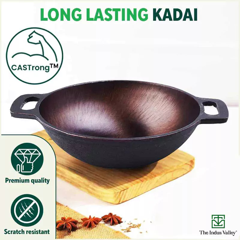 pre seasoned cast iron kadai