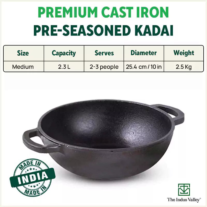 cast iron kadai with flat handle 