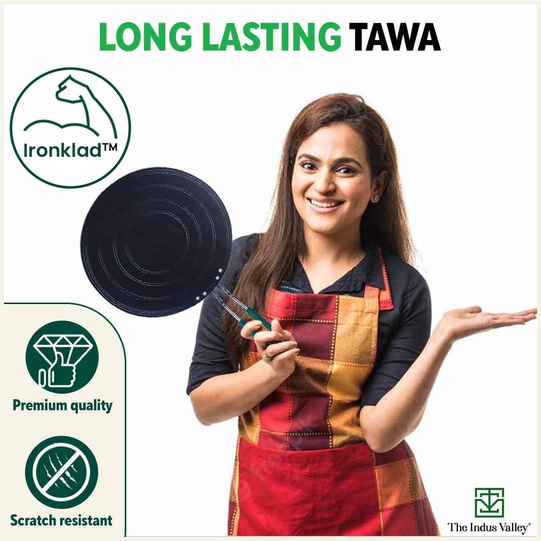 100% Pure Sheet Iron Tawa, Concave, Toxin-free, Seasoned, Wooden Handle, 25.5cm, 0.9kg
