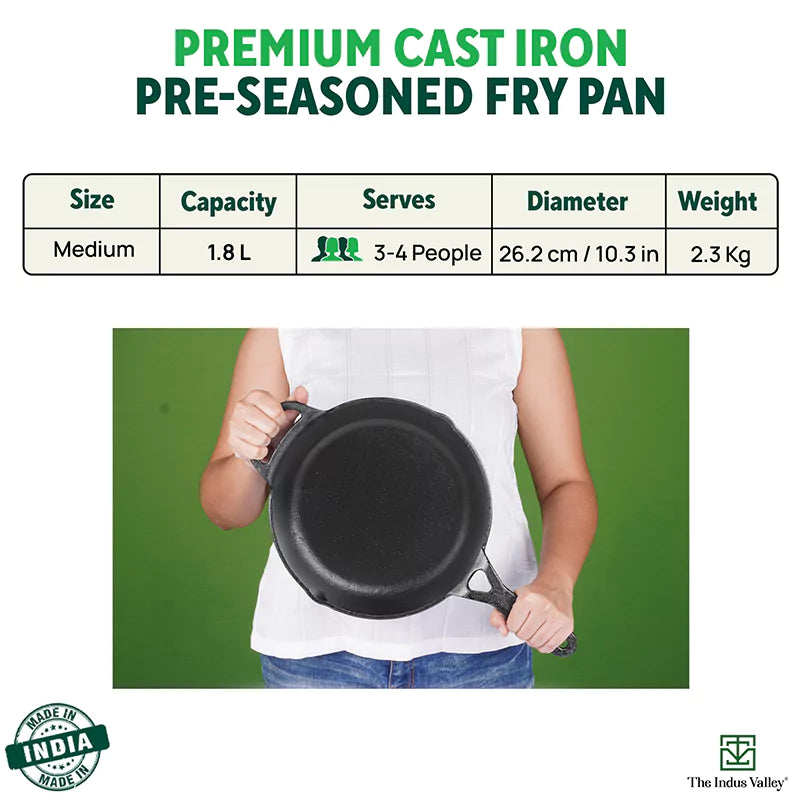 CASTrong Cast Iron Fry Pan/Skillet + Free ₹110 Spatula, Pre-seasoned, Nonstick, 100% Pure, Toxin-free, Induction, 25.4cm, 1.7L, 2.3kg