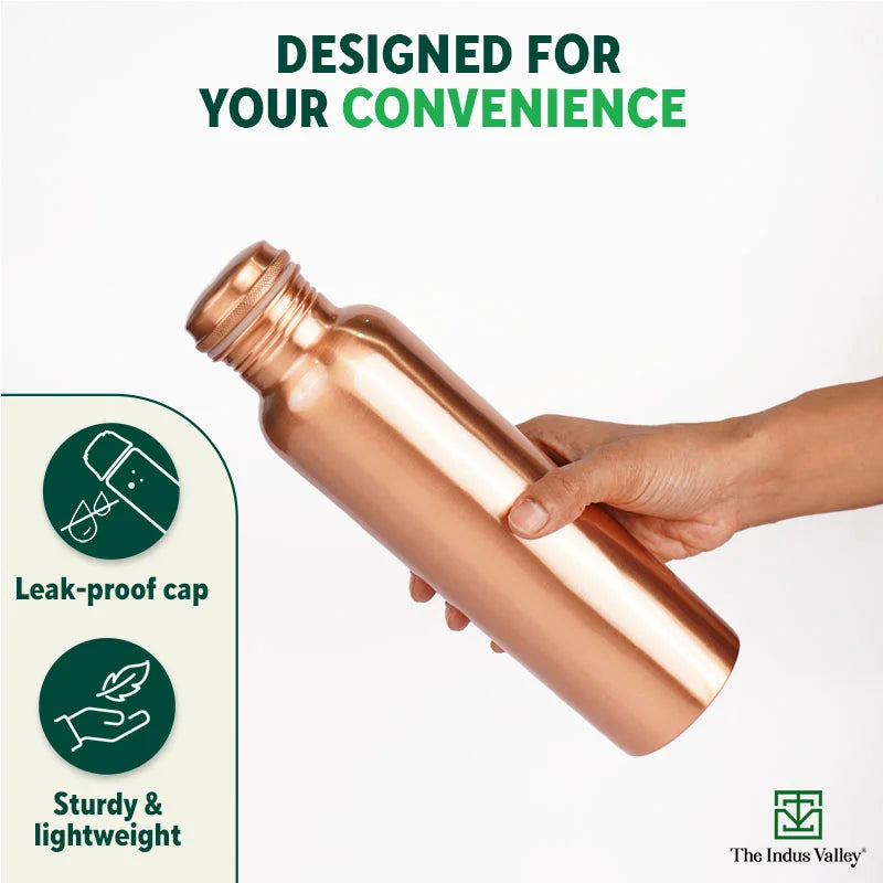 Copper Water Bottle, Copper Bottles for Water 1 Liter,100% Pure Copper  Water Bottles, Leak Proof Bottle With Tumbler Lid 1 Litre 