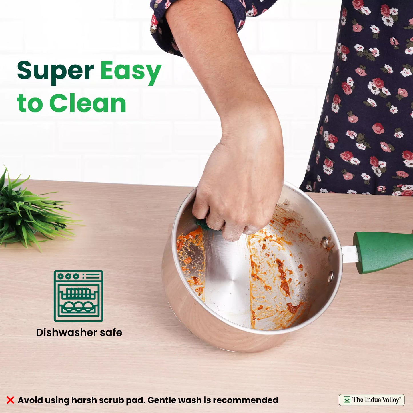 Tri-Steel Stainless Steel Tea/Milk Pan+ Lid, Premium Quality, Tri-ply (3 Layer) Bottom, Soft-touch Handle, 100% Toxin-free, Non-stick, Induction & Gas, 1.6L, 16cm H