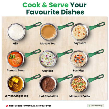 Tri-Steel Stainless Steel Tea/Milk Pan+ Lid, Premium Quality, Tri-ply (3 Layer) Bottom, Soft-touch Handle, 100% Toxin-free, Non-stick, Induction & Gas, 1.6L, 16cm H